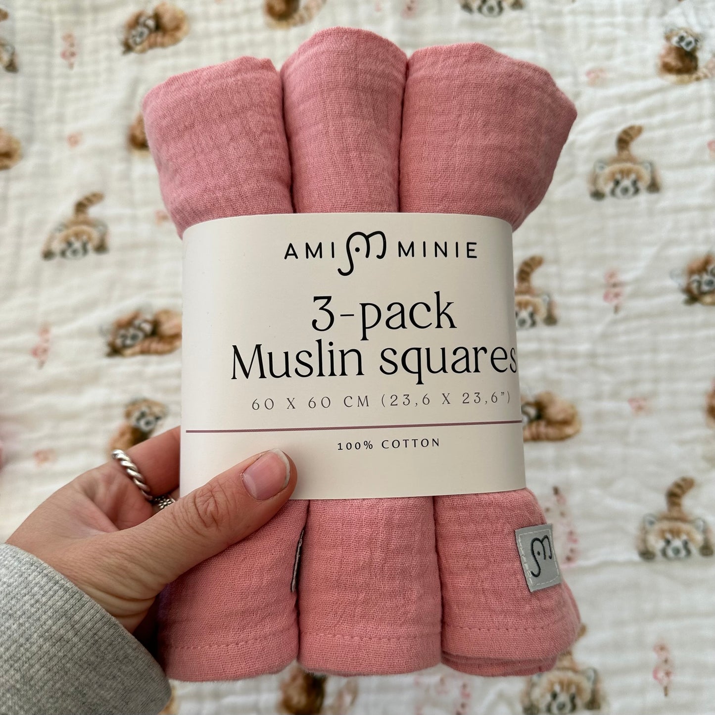 3-pack Muslin squares Pink/White