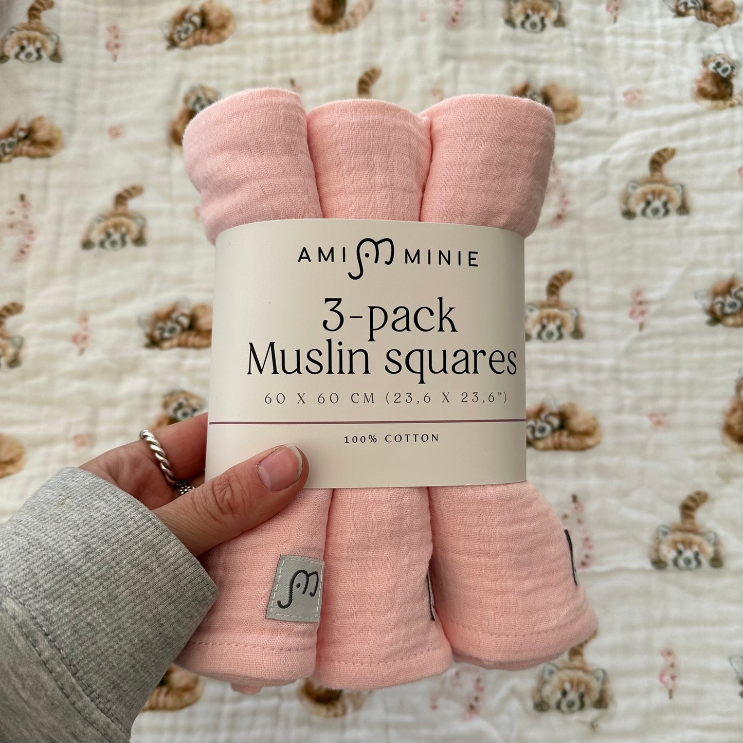 3-pack Muslin squares Pink/White
