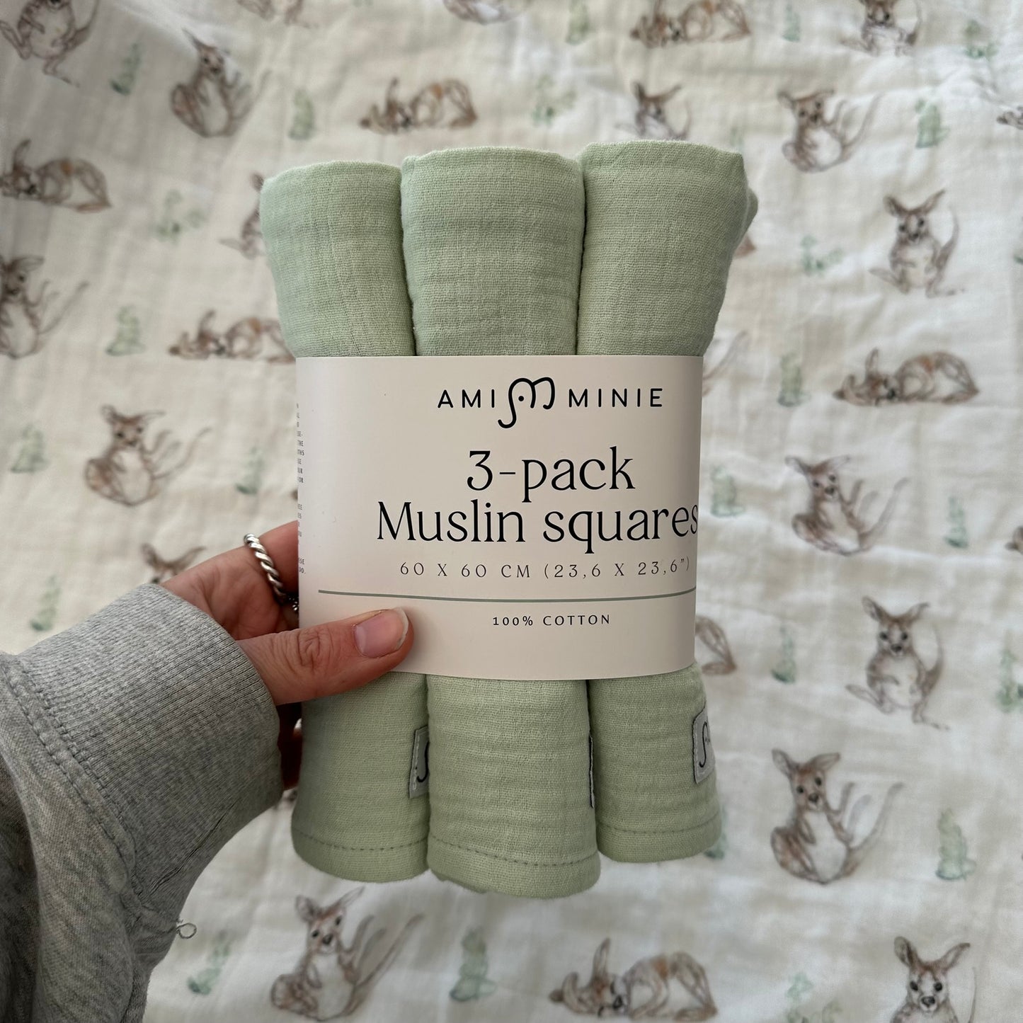 3-pack Muslin squares Green/White