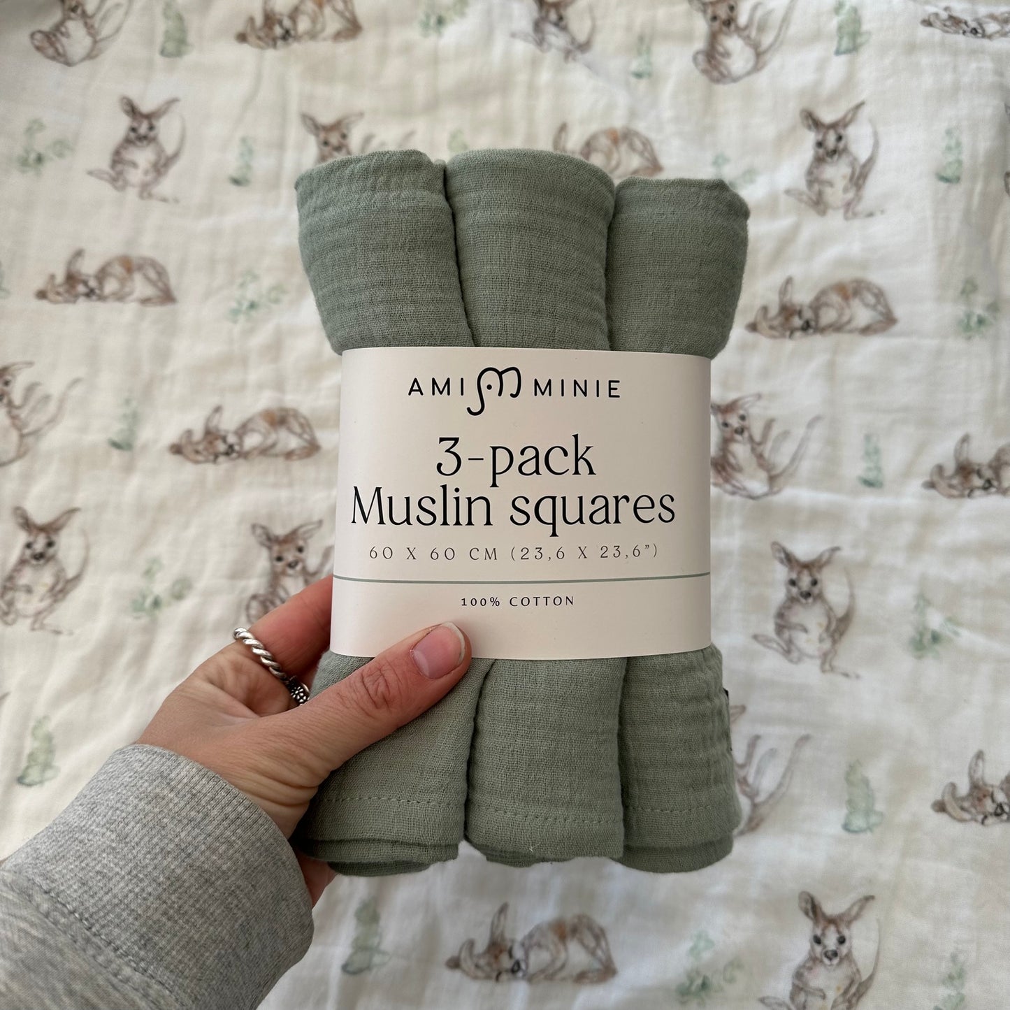3-pack Muslin squares Green/White