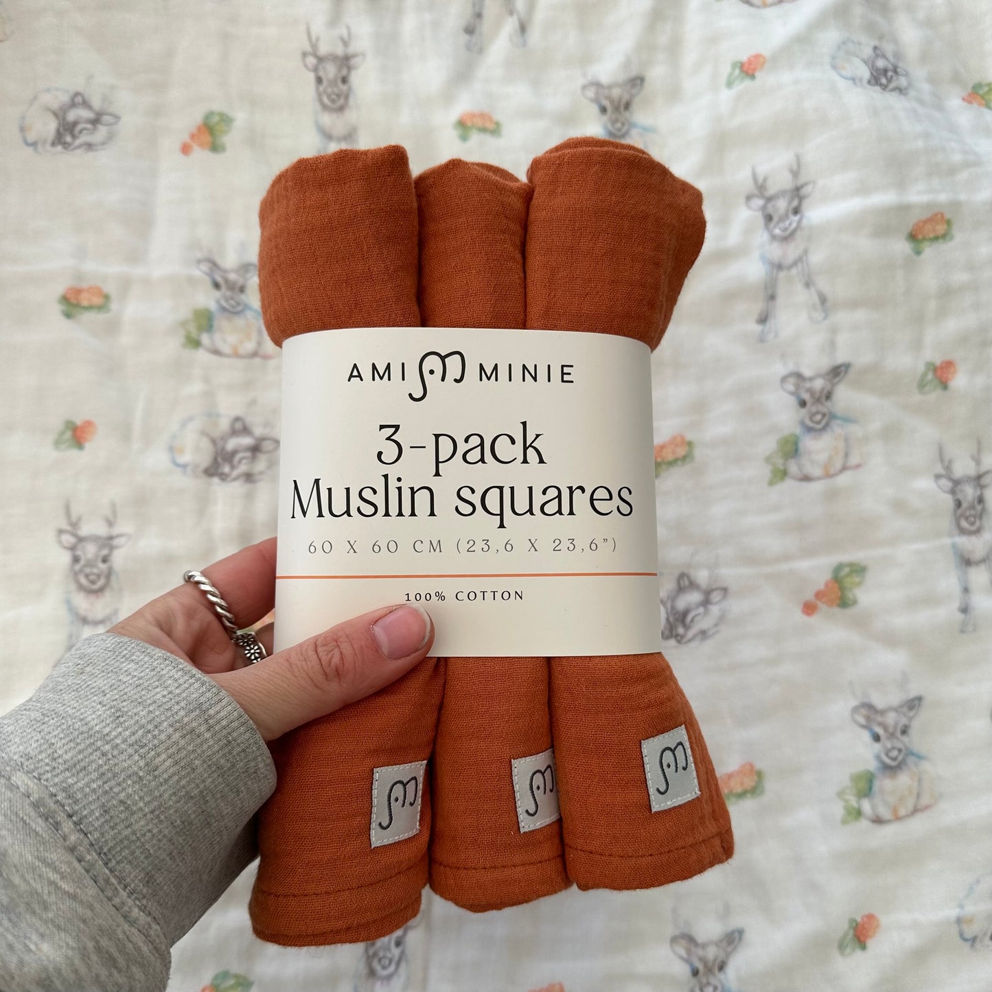 3-pack Muslin squares Orange/White