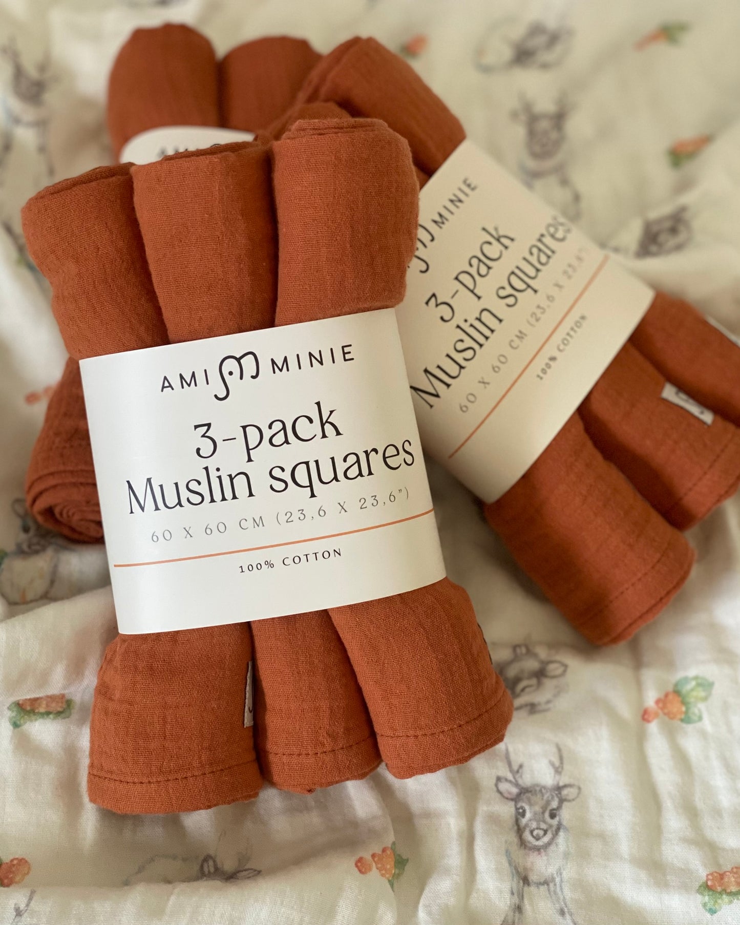 3-pack Muslin squares Orange/White