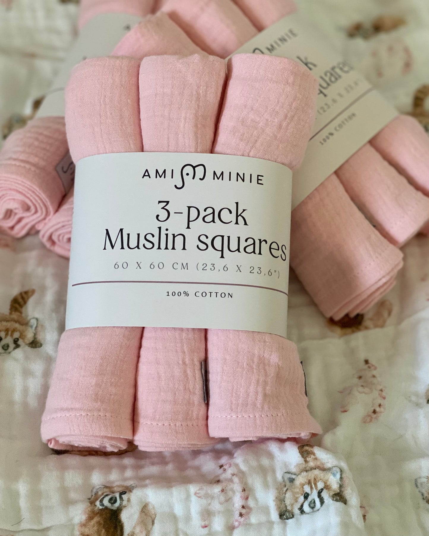 3-pack Muslin squares Pink/White