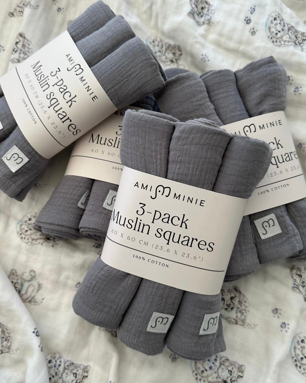 3-pack Muslin squares Blue/Grey/White