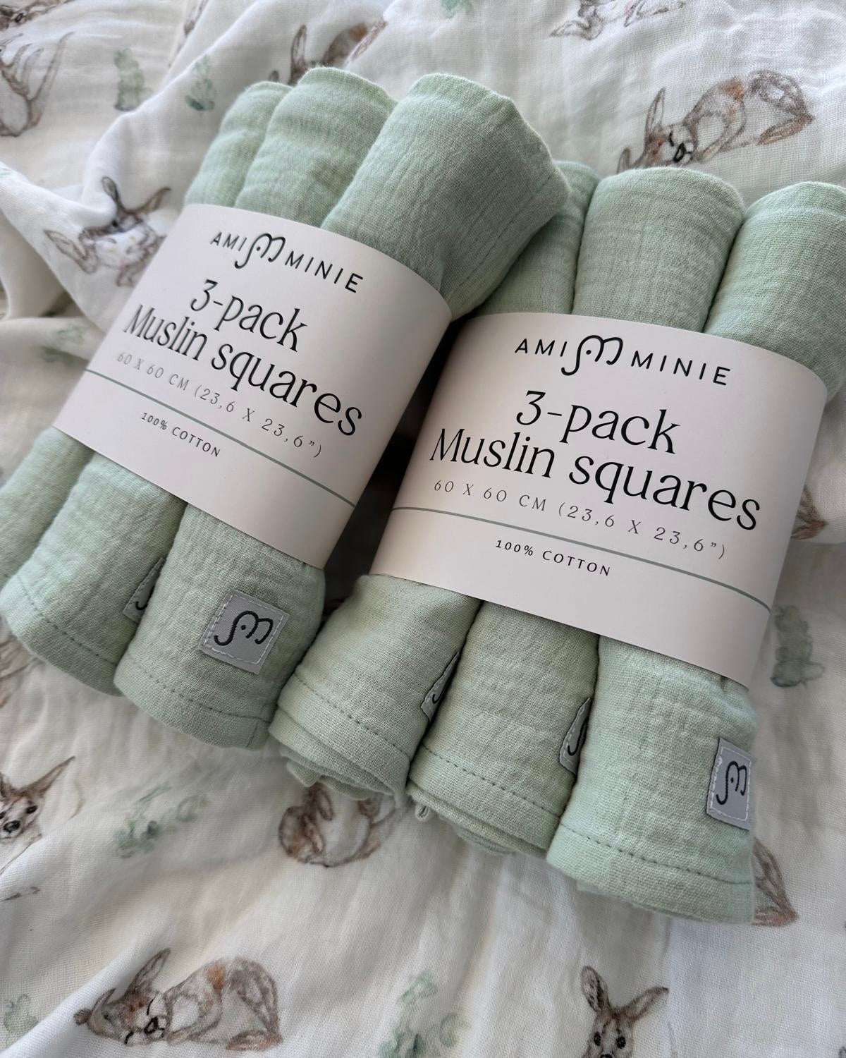 3-pack Muslin squares Green/White