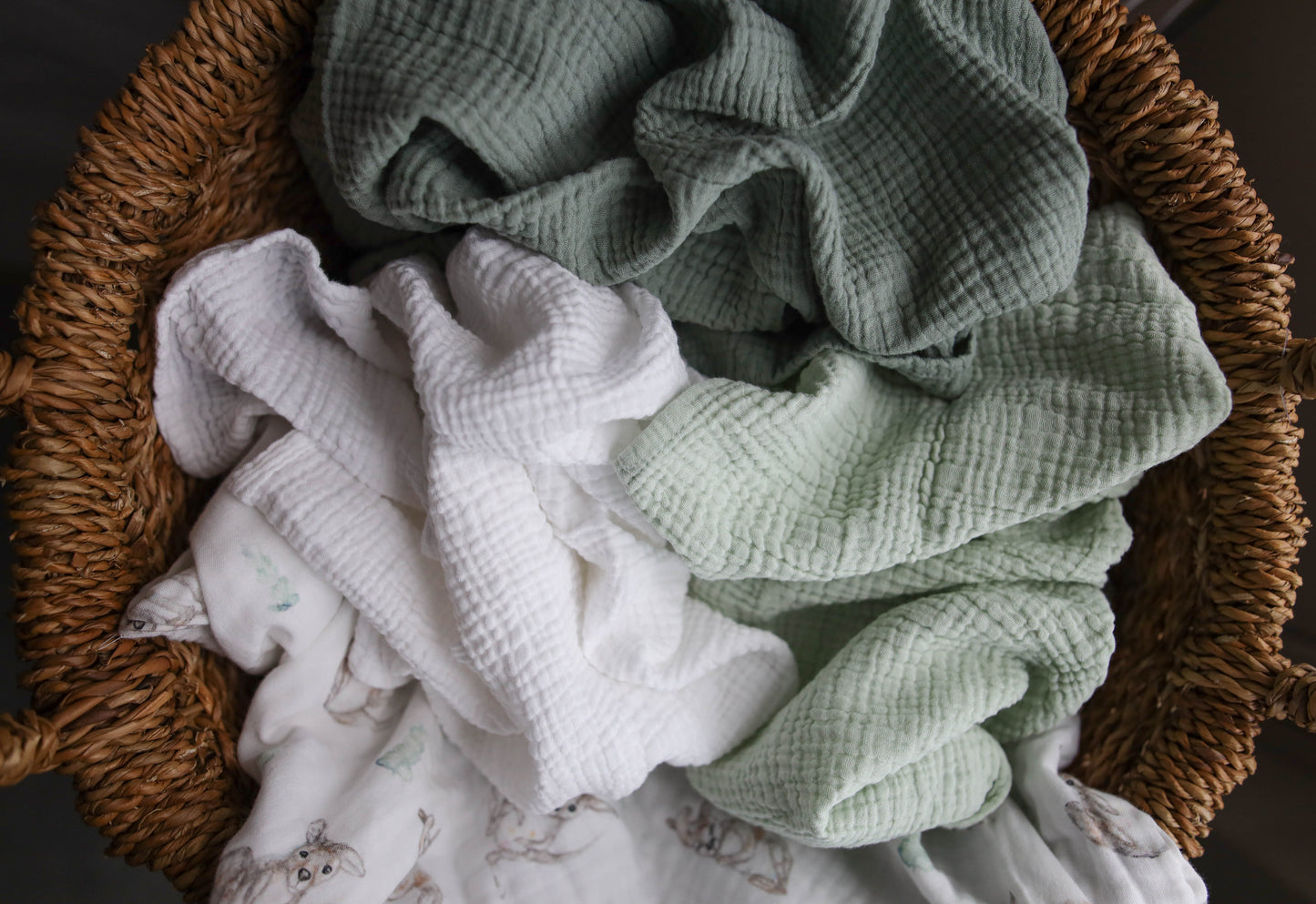 3-pack Muslin squares Green/White