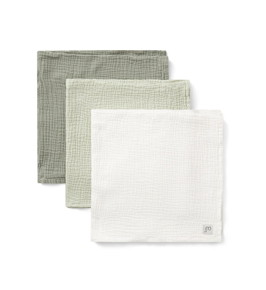 3-pack Muslin squares Green/White