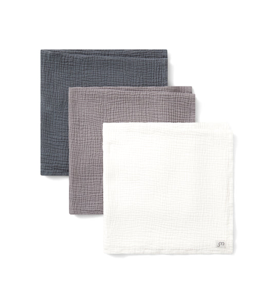 3-pack Muslin squares Blue/Grey/White